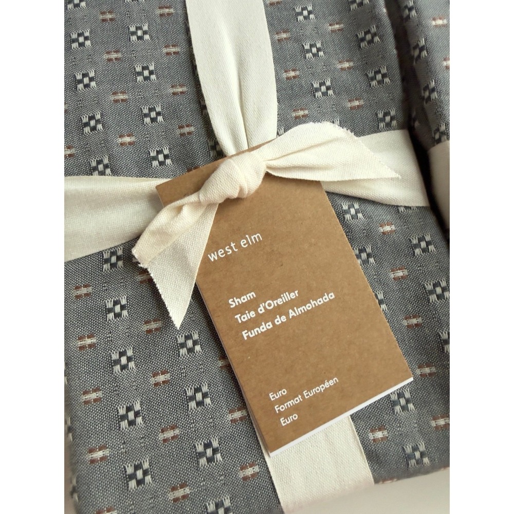 West Elm Reversible Micro Pattern Graphite Cotton, 2 Euro Shams, NWT, Retail $98 - Picture 3 of 4